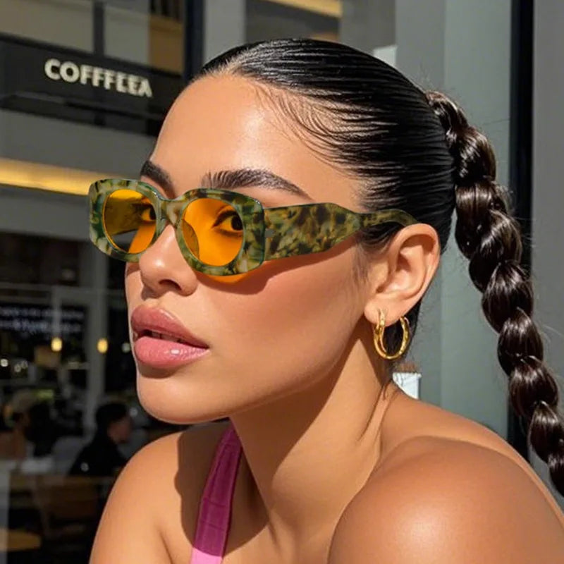 JNPCXI Ins Popular Fashion Square Men Sunglasses Vintage Rectangle Punk Yellow Blue Shades UV400 Women Trending Sun Glasses