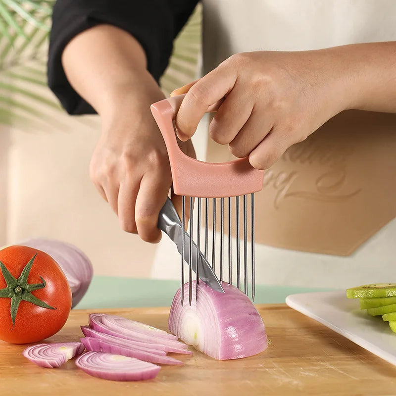 Stainless Steel Onion Slice Holder, Onion Holder For Slicing, Lemon Slicer Vegetable Cutter, Chopper Slicing Home Kitchen Tools