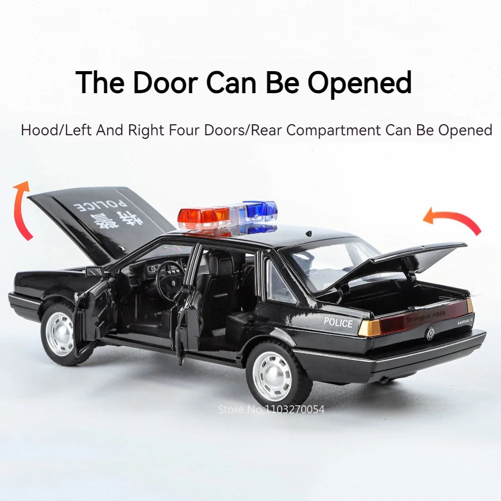 1/24 Santana Models Car Toys Diecast Alloy Police Cars 6 Doors Opened Rubber Tires Sound Light Vechices Birthday Gifts for Kids