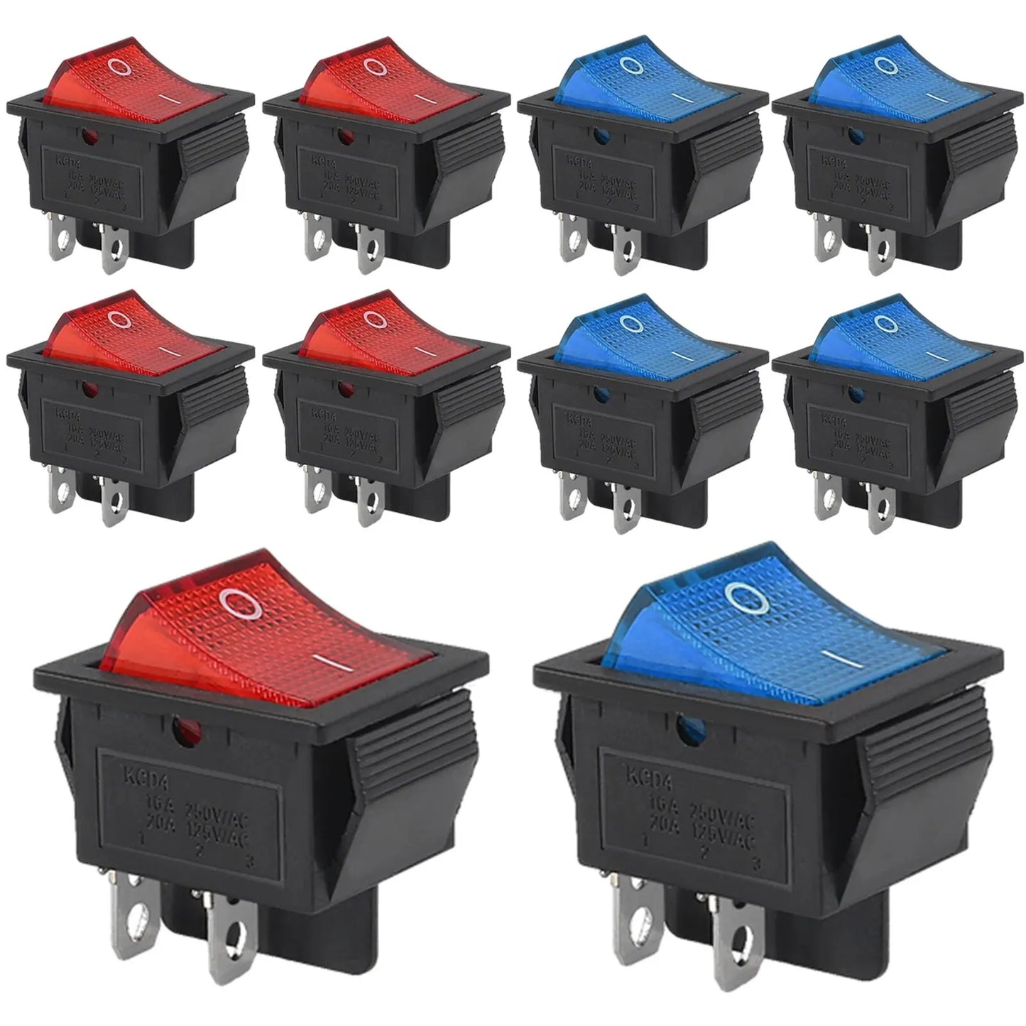 10/20pcs 15/30A 250V KCD2 KCD4 Rocker Switch DPST 4 Pin Red Lighted 120V Rocker Toggle Switch ON Off Heavy Duty