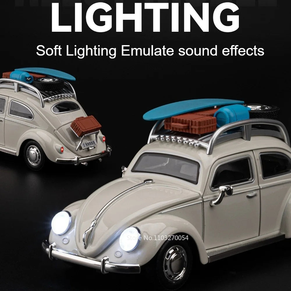 1:24 Beetle Santana Model Car Diecast Alloy Toys Front Wheel Steering with Sound Light Pull Back Models Vintage Cars Collection
