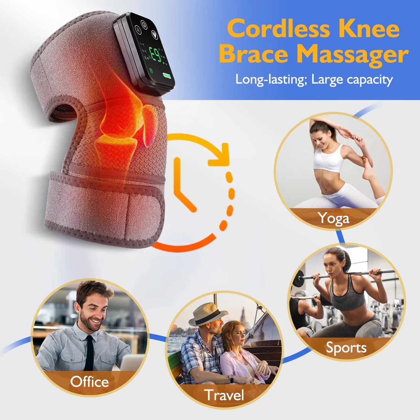 Eletric Heating Knee Massage Instrument Cordless Hot Compress Vibrator Knee Pad Joint for Elbow Leg Brace Care Muscle Relaxation