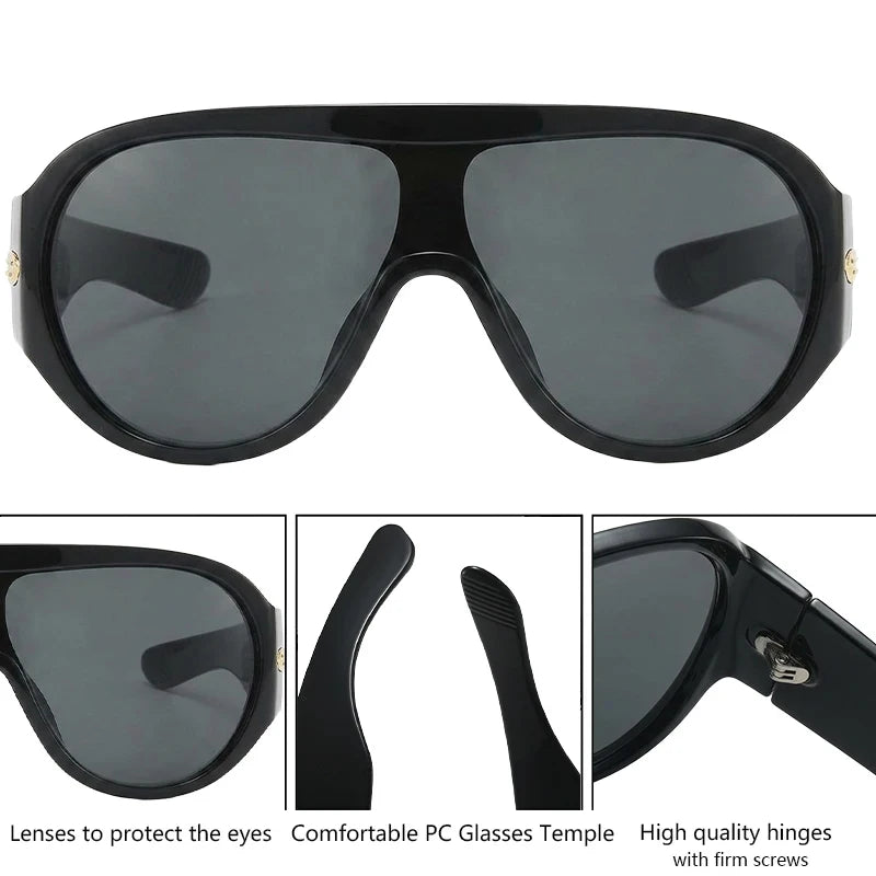 JNPCXI Oversized One-Piece Shield Sunglasses Women Luxury Brand Flat Top Windproof Sun Glasses Ladies Y2K Punk Goggle Shades
