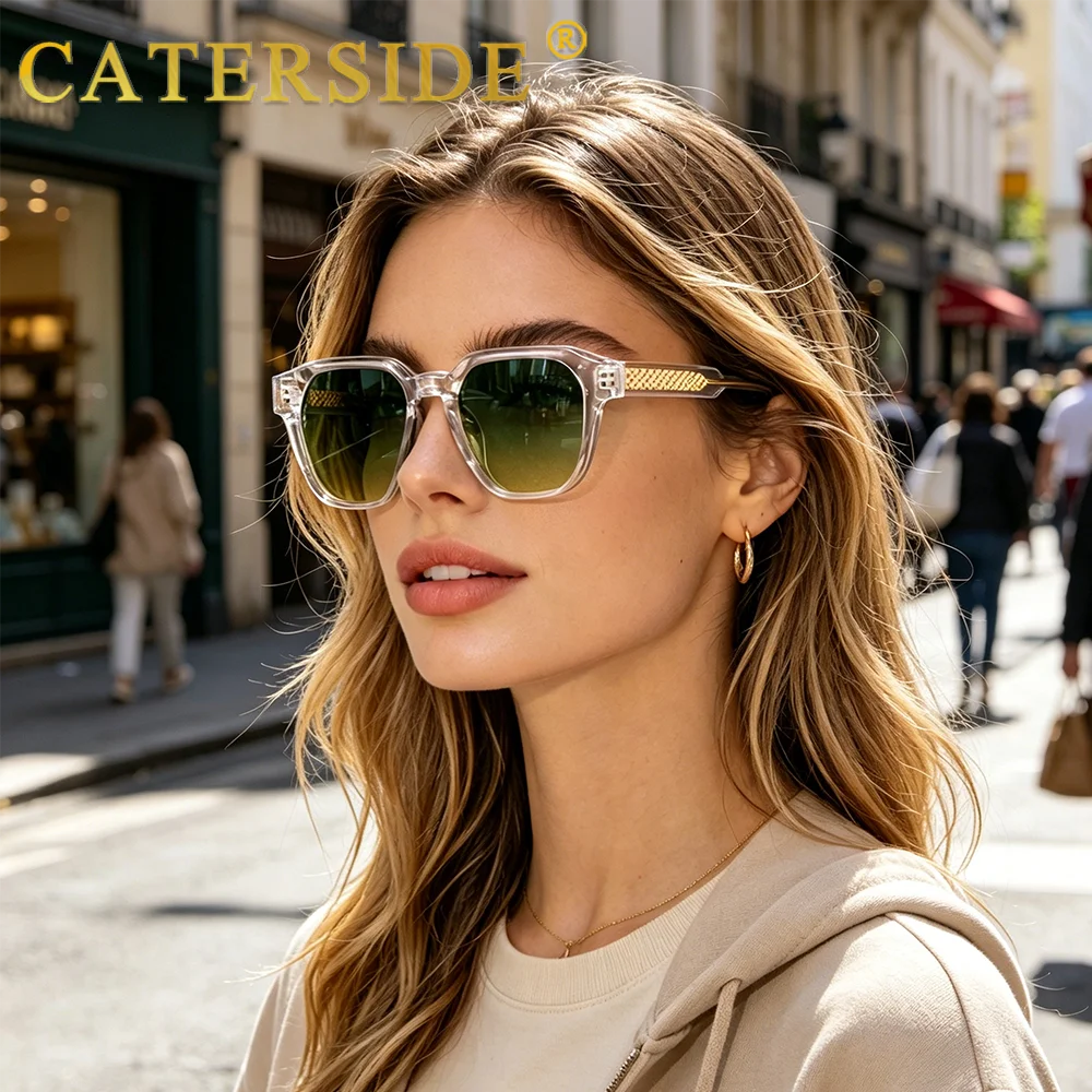 CATERSIDE Men Women Fashion Square Frame Sunglasses Daily Wear UV400 Protection Eyewear PC Frame Propionate Pin Legs Sun Glasses