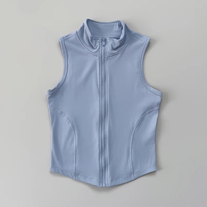 Women's yoga, fitness, sports clothing, sleeveless stand-up collar, zipper exercise vest, slender yoga and fitness vest