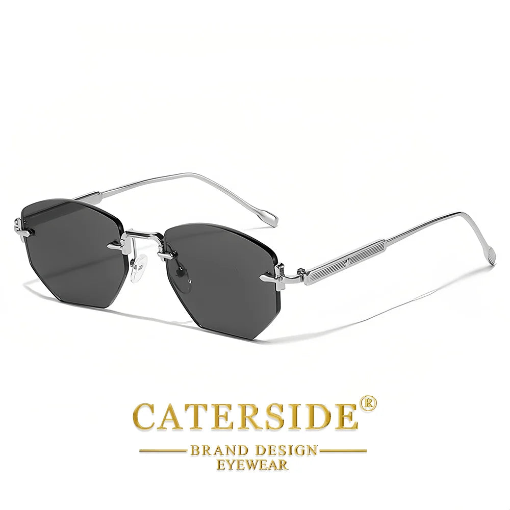 CATERSIDE Vintage Men's Frameless Sunglasses Retro Polygon Rimless Y2K Sun Glasses Women Travel Party Business Eyewear UV400