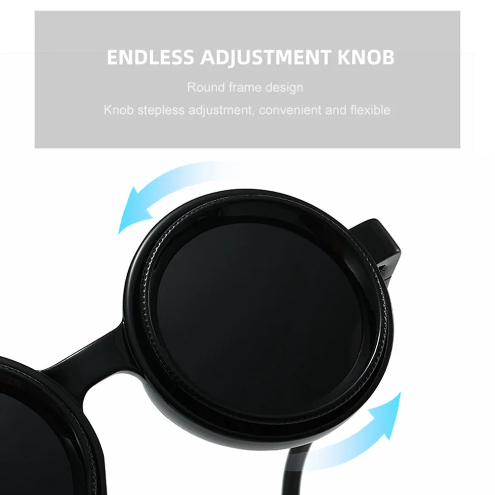JNPCXI Vintage Round Punk Men Polarized Sunglasses Shades UV400 Fashion Women Adjustable Dimming Outdoor Sun Glasses