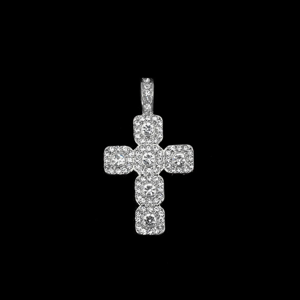 New Hip Hop Cross Pendant Necklace Strap Men 4mm Rhinestone Tennis Chain Iced Out Necklace Punk Jewelry Women Fashion Gift