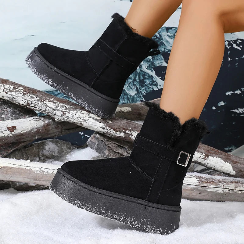Faux Suede Chunky Platform Snow Boots Women Winter Warm Long Plush Ankle Boots Woman Thick Sole Non Slip Cotton Padded Shoes 41