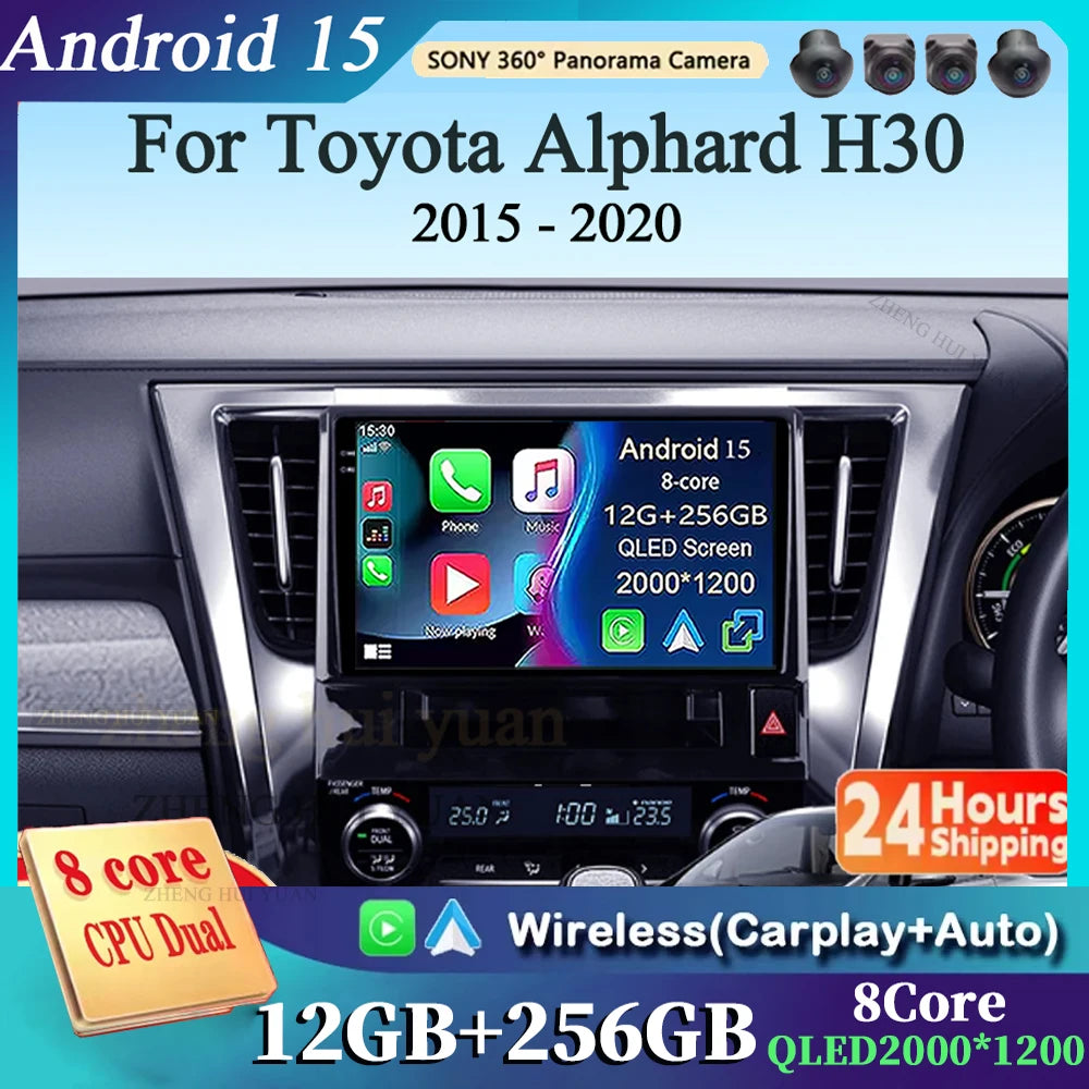 For Toyota Alphard H30 2015 - 2020 Android 15 Car Radio GPS Navigation QLED Carplay Auto Multimedia Stereo Player BT