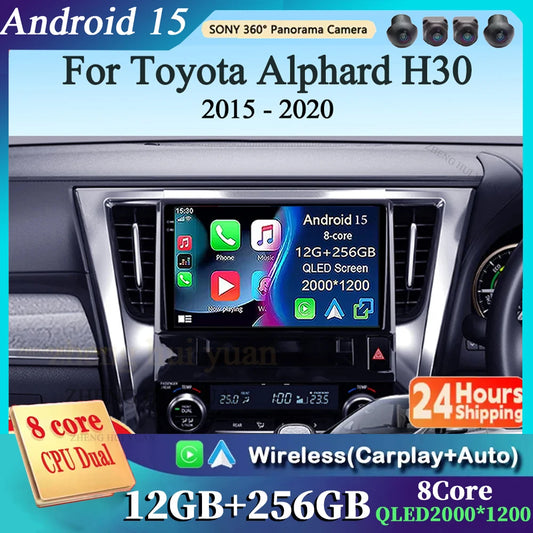 For Toyota Alphard H30 2015 - 2020 Android 15 Car Radio GPS Navigation QLED Carplay Auto Multimedia Stereo Player BT