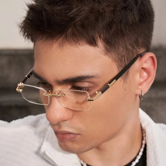 1 Pair of Men'S Fashionable Minimalist Square Frameless Glasses Suitable for Daily Wear Home Wear Photo Styling