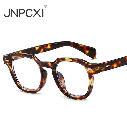 JNPCXI New Fashion Anti Blue Light Eyeglasses Frame Women Vintage Rivet Oval Women Men Luxury Leopard Prescription Glasses