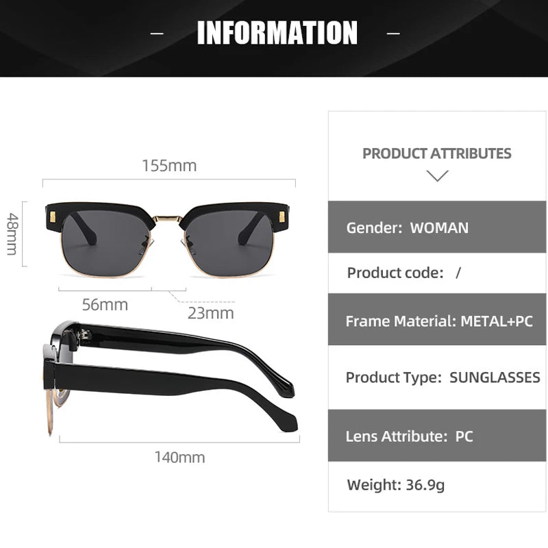 JNPCXI New Square Semi-Metal Sunglasses Women Shades UV400 Fashion Leopard Green Men Punk Sun Glasses