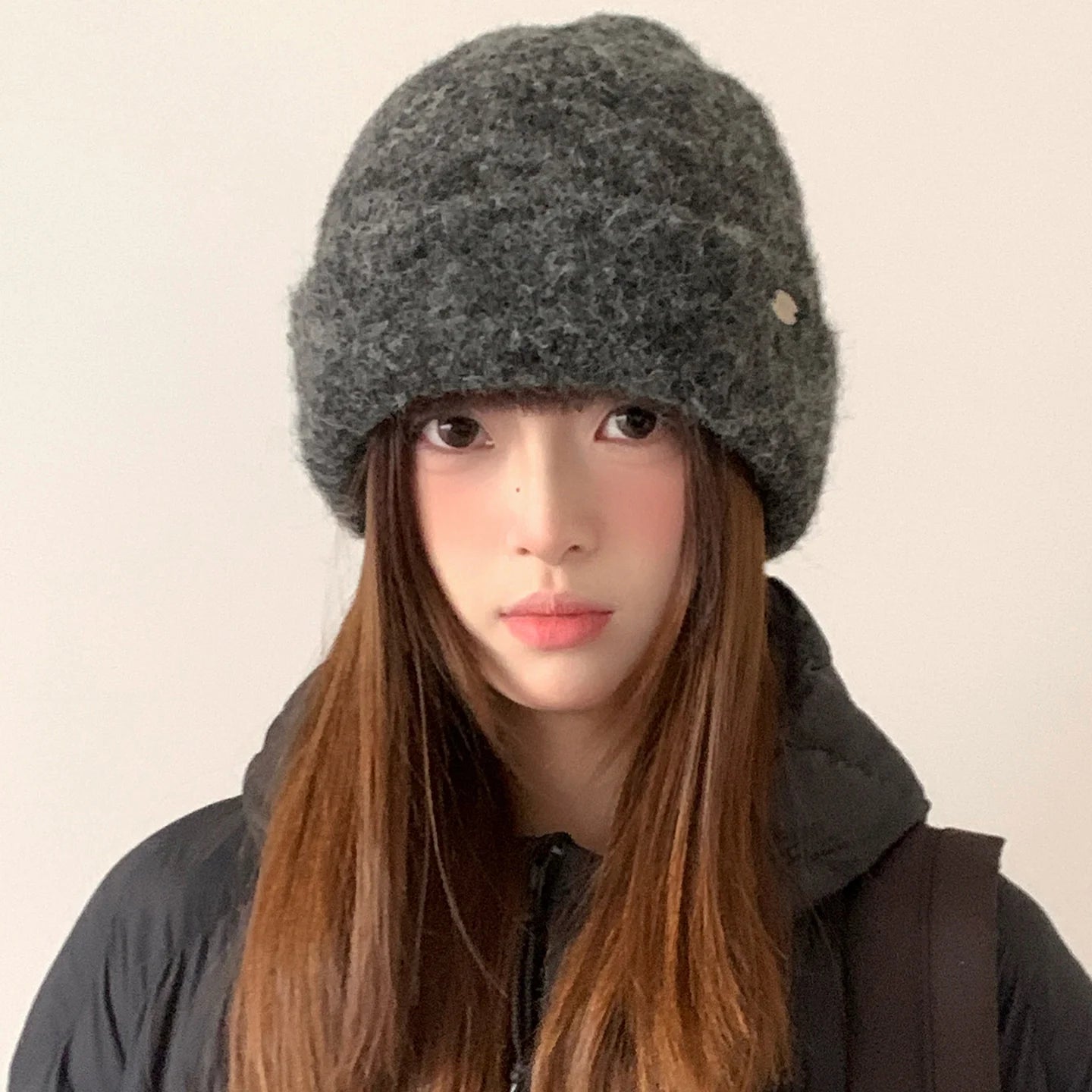 Woolen Gray Knitted Hat With A Korean Vibe Suitable For Women In Winter With A Large Head Circumference Arm And Covering Ears