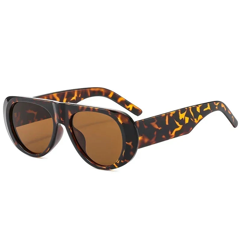 JNPCXI Ins Popular Fashion Pilot Women Sunglasses Retro Tea Blue Shades UV400 Men Trending Wide Legs Sun Glasses