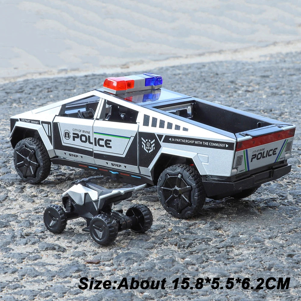 1: 32 Pickup Truck Alloy Diecast Police Car Model Toys Doors Opened Sound Light Pull Back Miniature Vehices Decorative Ornaments