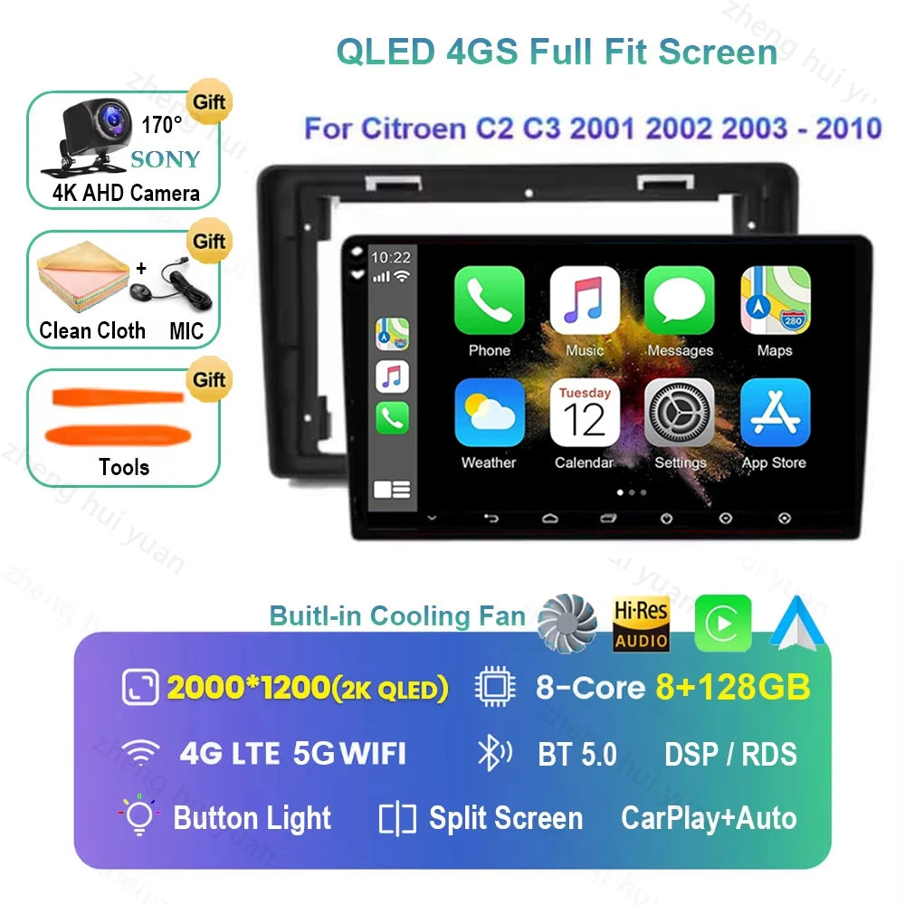 Android 16 CarPlay Auto Car Radio Multimedia navigation video Autoradio Stereo For Citroen C2 C3 2001 2002 2003 - 2010