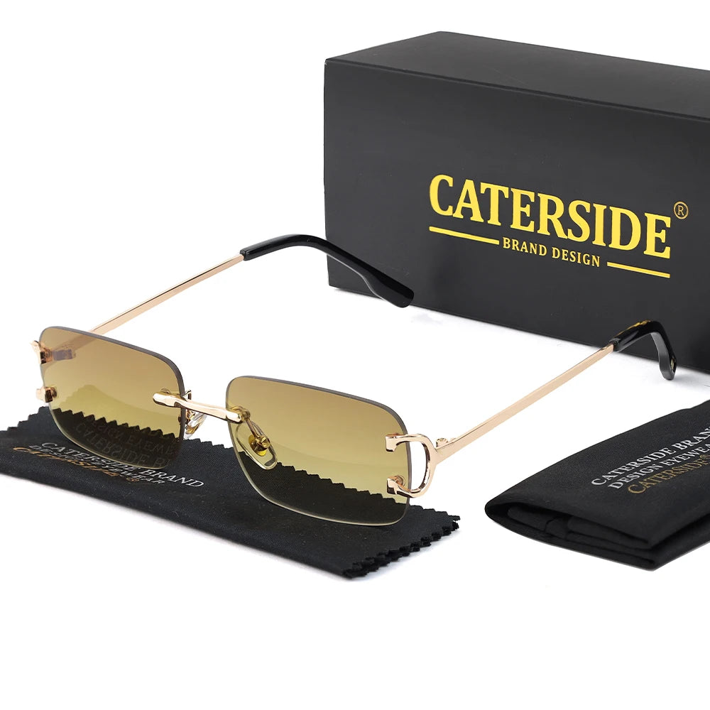 CATERSIDE Men's Rimless Small Frame Sunglasses Brand Design Metal Fashion Sun Glasses Women's Decoration Outdoor Eyewear UV400
