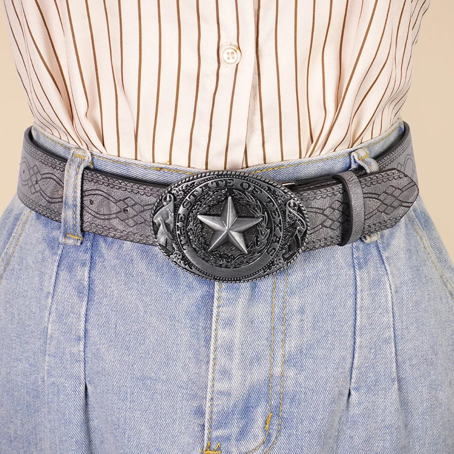 Grey Street Punk Belt, Retro Printed Casual Belt, Classic Denim Decoration