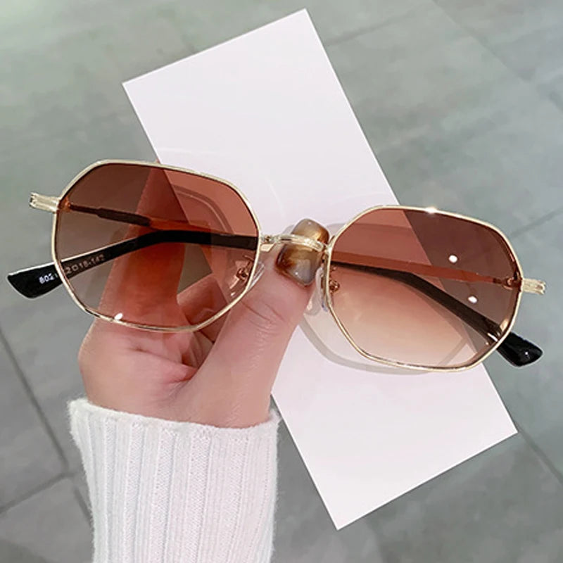 JNPCXI New Polygon Round Metal Sunglasses Women Fashion Clear Ocean Gradient Purple Lens Shades UV400 Men Sun Glasses