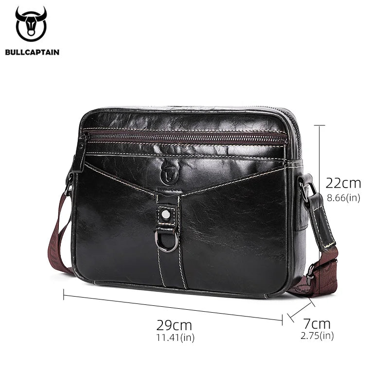 BULLCAPTAIN Genuine Cowhide Men's Shoulder Bag 2022 New Large Capacity Convenient Men's Bag Senior Fashion Men's Cross-Body Bag