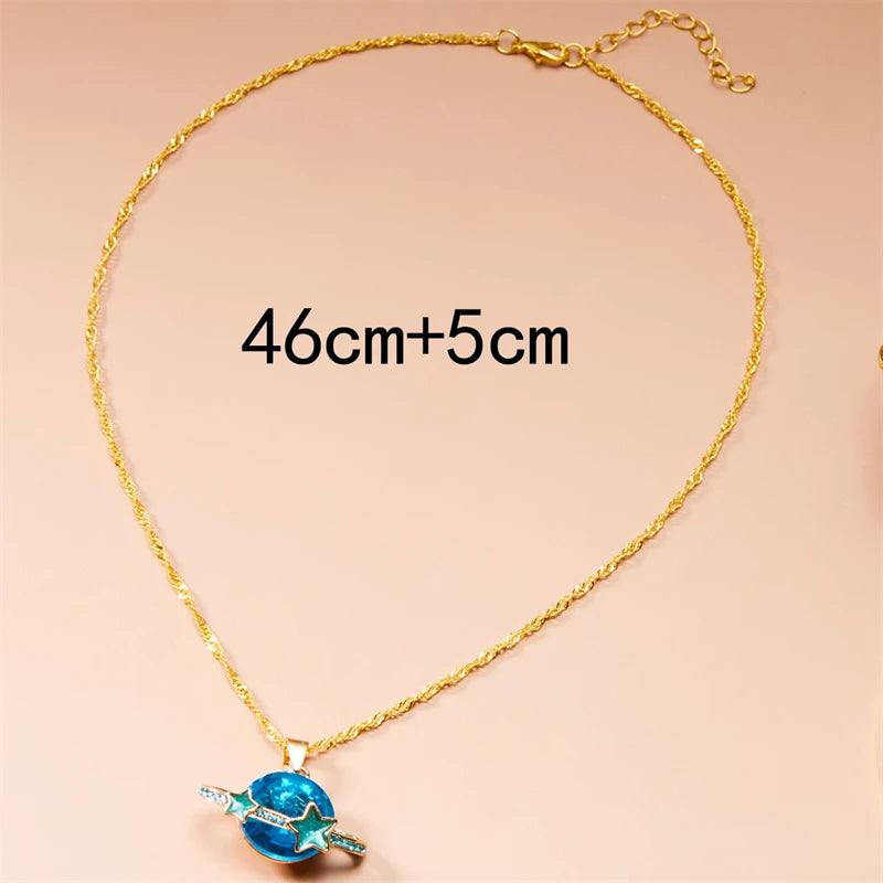 Luxury Fashion Crystal Planet Star Necklace for Women Elegant Exquisite Shiny Zircon Choker Clavicle Chain Party Jewelry Gift