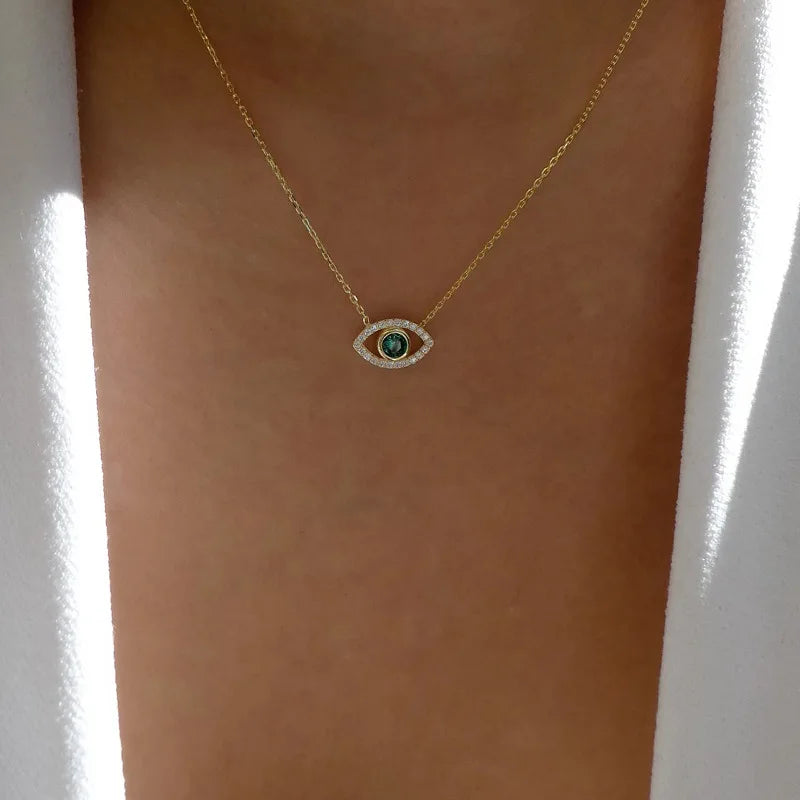 Zircon Evil Eye Necklace for Women Gold Color Choker Chain Turkish Blue Eyes Pendant Necklace Lucky Jewelry Gift collier femme