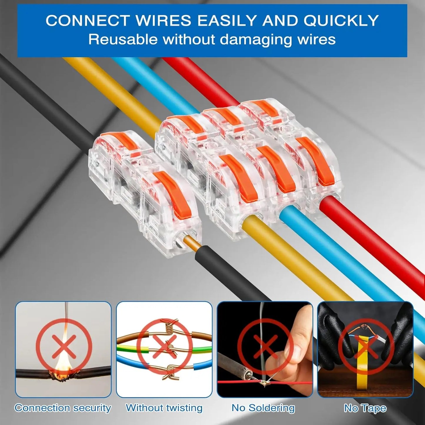 100 Pcs Wire Connectors 1 to 1 Inline Wire Compact Splicing Electrical Connectors 1 Conductor Lever for Quick Wiring Circuit