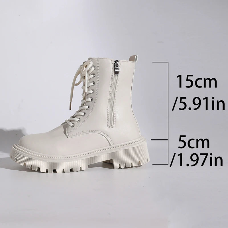 2025 Zippers Platform Ankle Boots for Women Autumn Winter Warm Thick Plush Short Booties Mujer Thick Sole Lace Up Boots Woman
