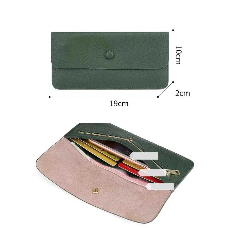 Long Genuine Leather Wallet Women's Versatile Ultra-Thin Soft Leather Cact Money Clip Card Holder Large Cy Holder Clutch Purse