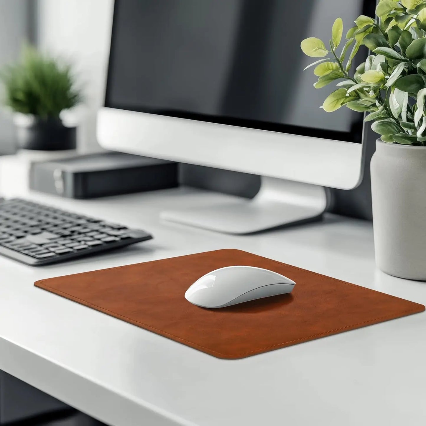 2pack Leather Mouse Pad with Stitched Edge for Laptop Computer PC Personality Desings Office Mouse Mat Pad 20X25CM