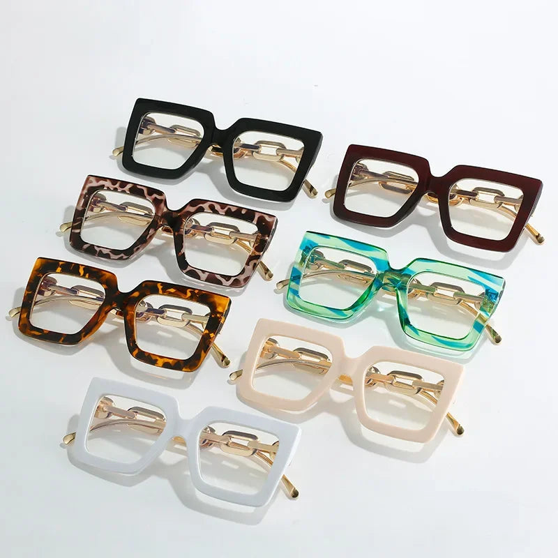 JNPCXI New Striped Chain Square Anti Blue Glasses Frames Retro Men Women Optical Fashion Computer Glasses 2022 New Arrival