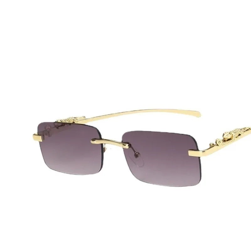 Retro Korean Sunglasses Seaside Cheetah Decorative Frameless Glasses Anti UV400 Gradient Cut Lens Elegant