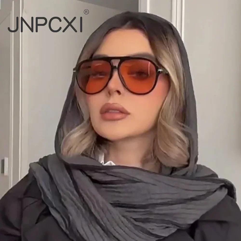 JNPCXI Square Pilot Shades Sunglasses Women Retro Red Vintage Double Bridge Sun Glasses Unisex Driving Eyewear