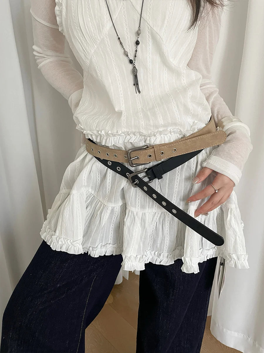 Retro Simple Hollow Out Belt For Women Matte Casual Hot Girl Style With Half Skirt Versatile Fashion Personal Belt