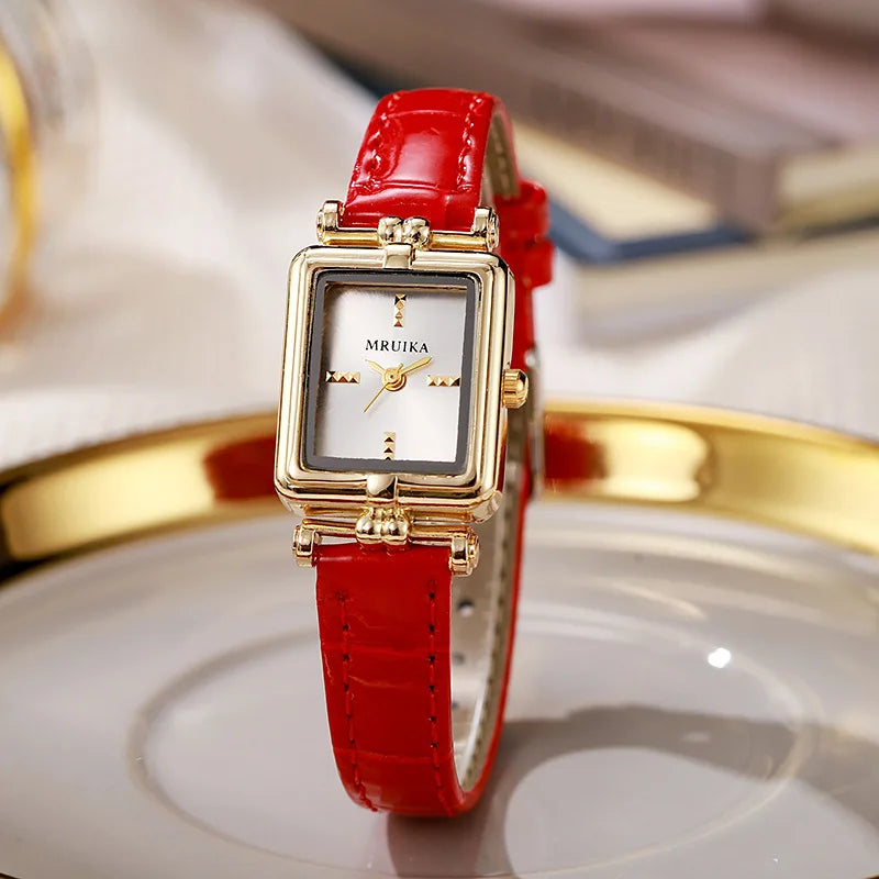 Retro Brand Ladies Watch Simple Gold Square Leather Strap Wristwatch Women Fashion Quartz Clock Gift Relógio Feminino Wholesale
