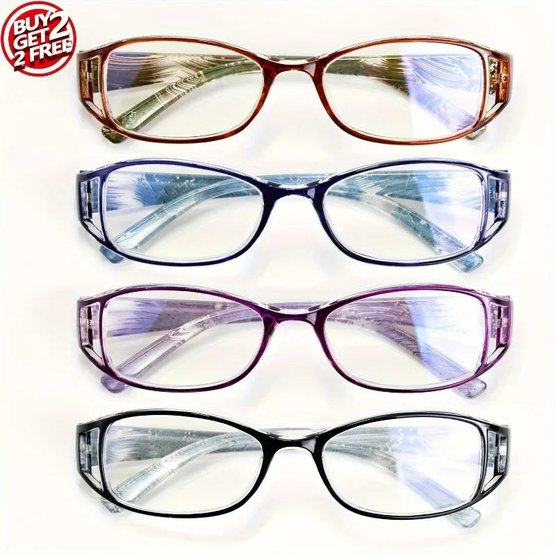 4 Sets of Women's Hollow Flower Small Frame Reading Glasses +1.0~+4.0