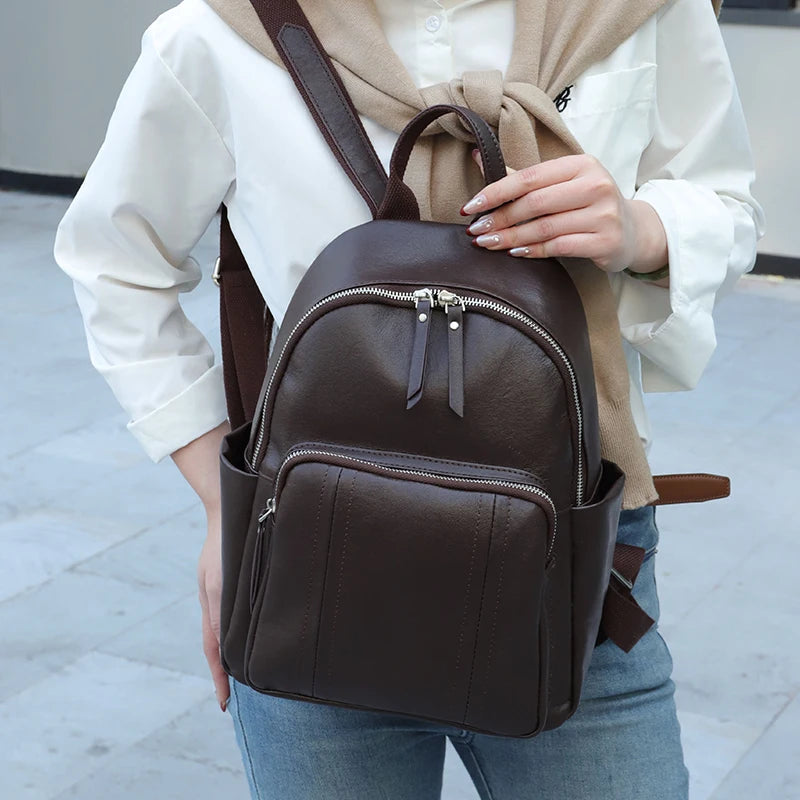 Women Cow Genuine Leather Backpacks Lady Cowhide Design Large Capacity Bags Female Retro Versatile Backpacks Ladies Fashion Bag