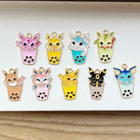 9Pcs Pokemon Pikachu Bubble Milk Tea Charm Pendants Cartoon DIY Jewelry Making Supplies for Necklace Bracelet Accessories