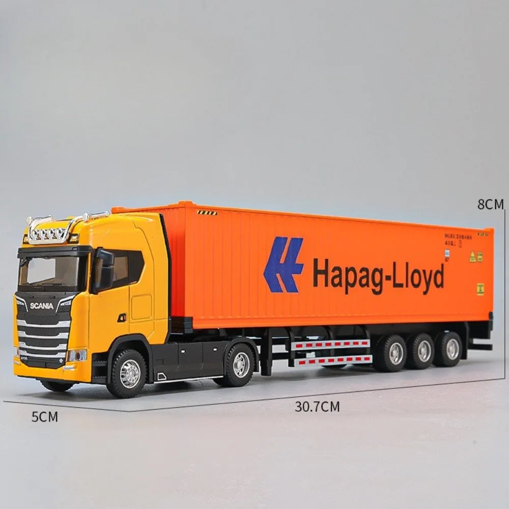 1:50 American Transport Vehicle Scania Container Truck Alloy Model Diecast Toy Doors Opened with Sound Light Cars Kid Toys Gifts