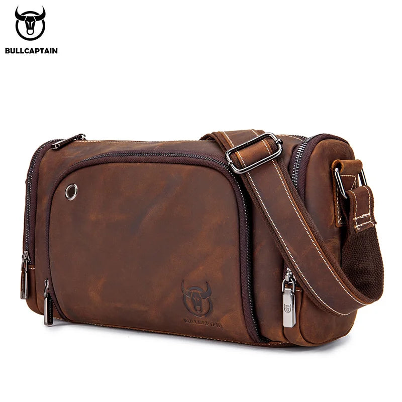 BULLCAPTAIN 2021 New Crazy Horse Leather Men's Shoulder Bag High Quality Men's Messenger Bags Male Bages Retro Bag's