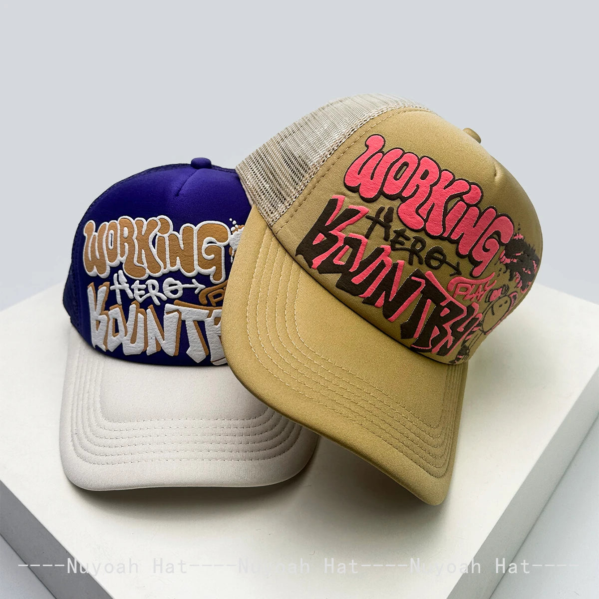 New Unisex Cartoon Character Graffiti Printed Letter Baseball Hats Sunshade Color Block Breathable Trucker Caps Versatile Mesh