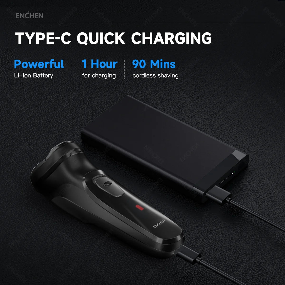 Electrical Rotary Shaver Men 3D Floating Blade Washable Type-C USB Rechargeable