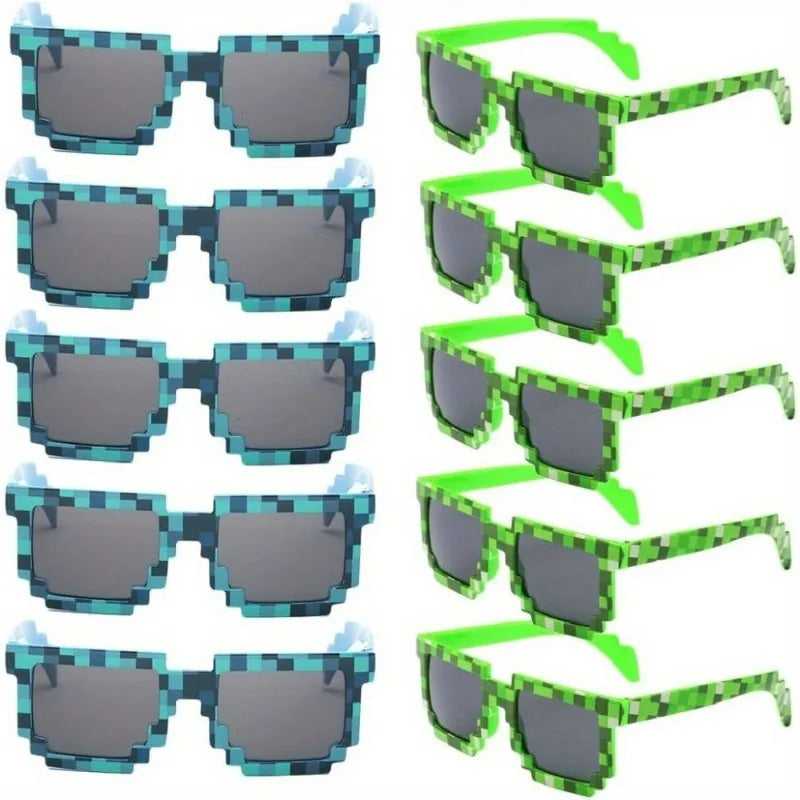 10-Pack 8-Bit Pixel Gamer Glasses, Plastic Frame Decorative Eyewear, Party Favors