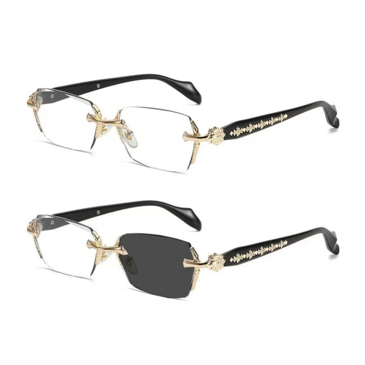 Frameless Glasses for Women Men Anti Radiation Photochromic Fashion Alloy Transition Eyeglasses-