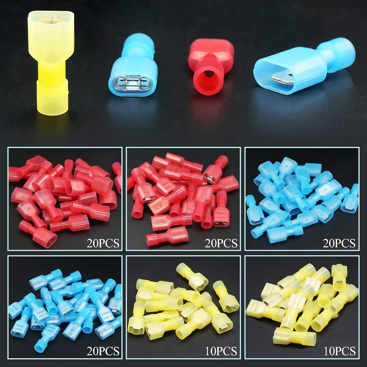 100PCS Nylon Spade Connectors Kit 22-10 Gauge Male and Female Wire Spade Terminal Quick Disconnect Fully Insulated Wire Crimp
