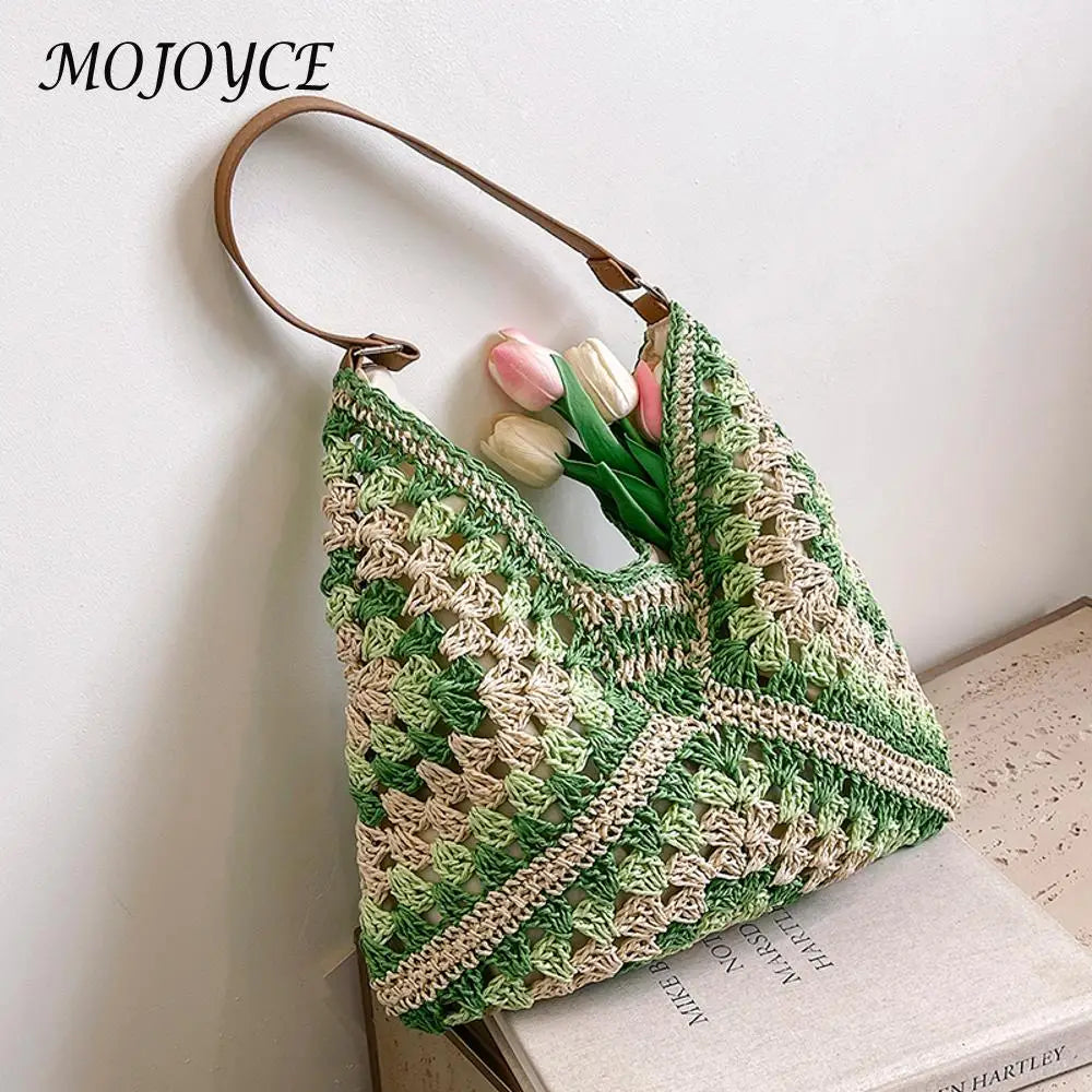 Women Woven Handbag, Casual Tote Bag Hollowed-Out Braid Bag, Beach Travel Bag