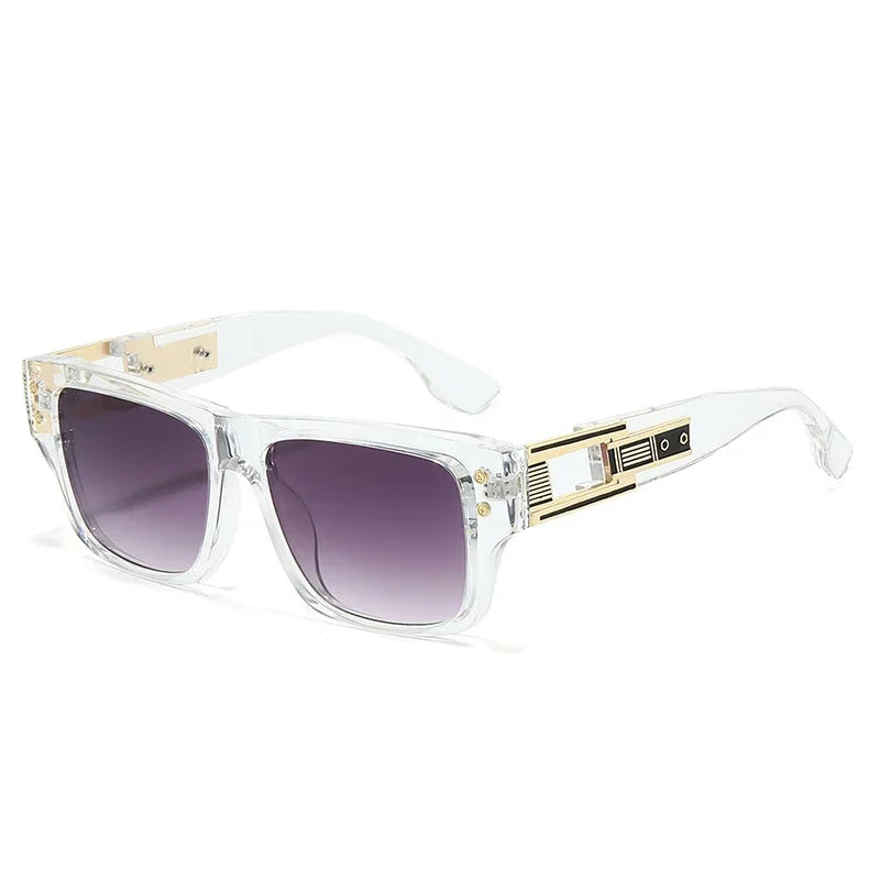 JNPCXI New Square Men Sunglasses Shades UV400 Retro Brand Designer Rivets Women Blue Gradient Hollow Sun Glasses