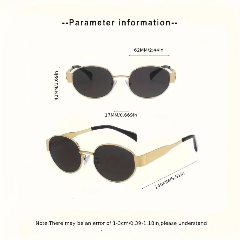 2pcs Summer Women's Fashion Glasses Retro Oval Metal Frame Ins Style Trendy Unisex Glasses Daily Commuting Beach Vacation